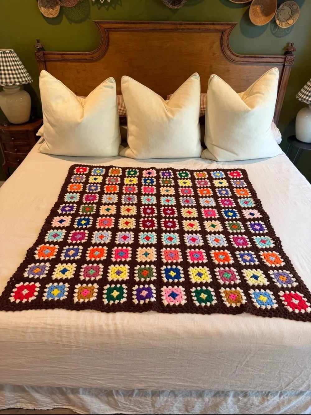 Vintage Crocheted Granny Square Afghan